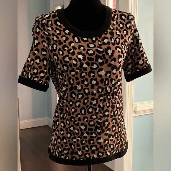 NWOT Michael Kors Leopard Print Sweater Spring SS Sweater - Picture 3 of 11
